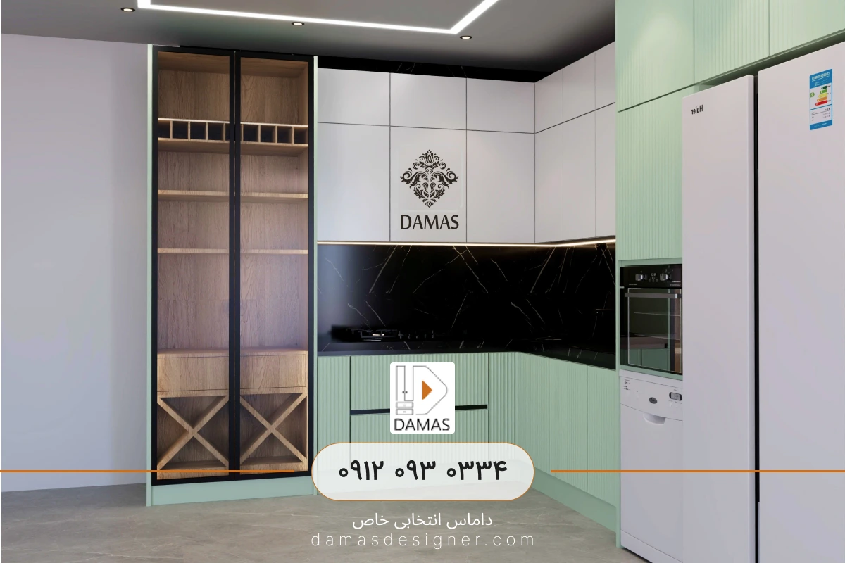 کابینت سبز پاستیلی و سفید